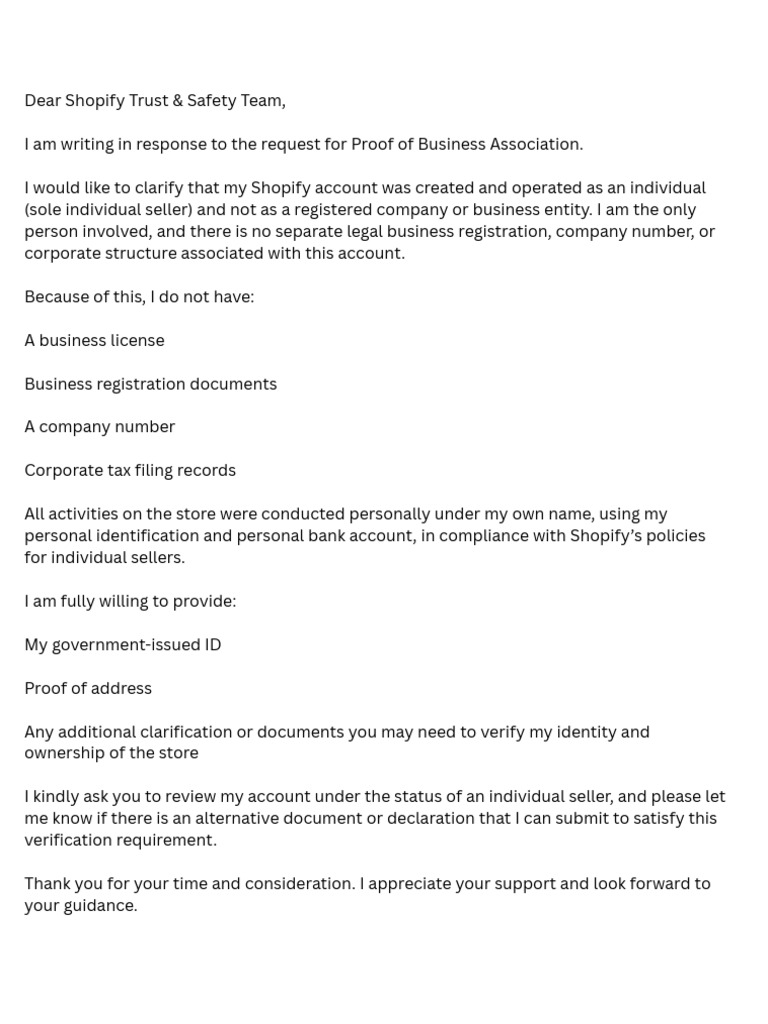 Proof of Business Association - Individual Account Clarification | PDF