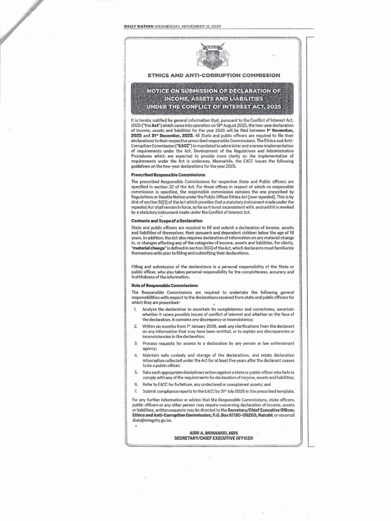 Eacc Notice - 12th November, 2025 | PDF