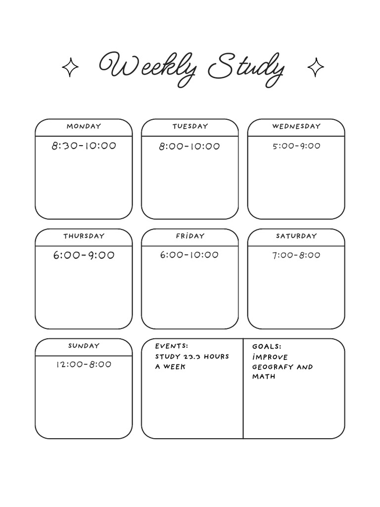 Weekly Study Schedule for Math & Geography | PDF