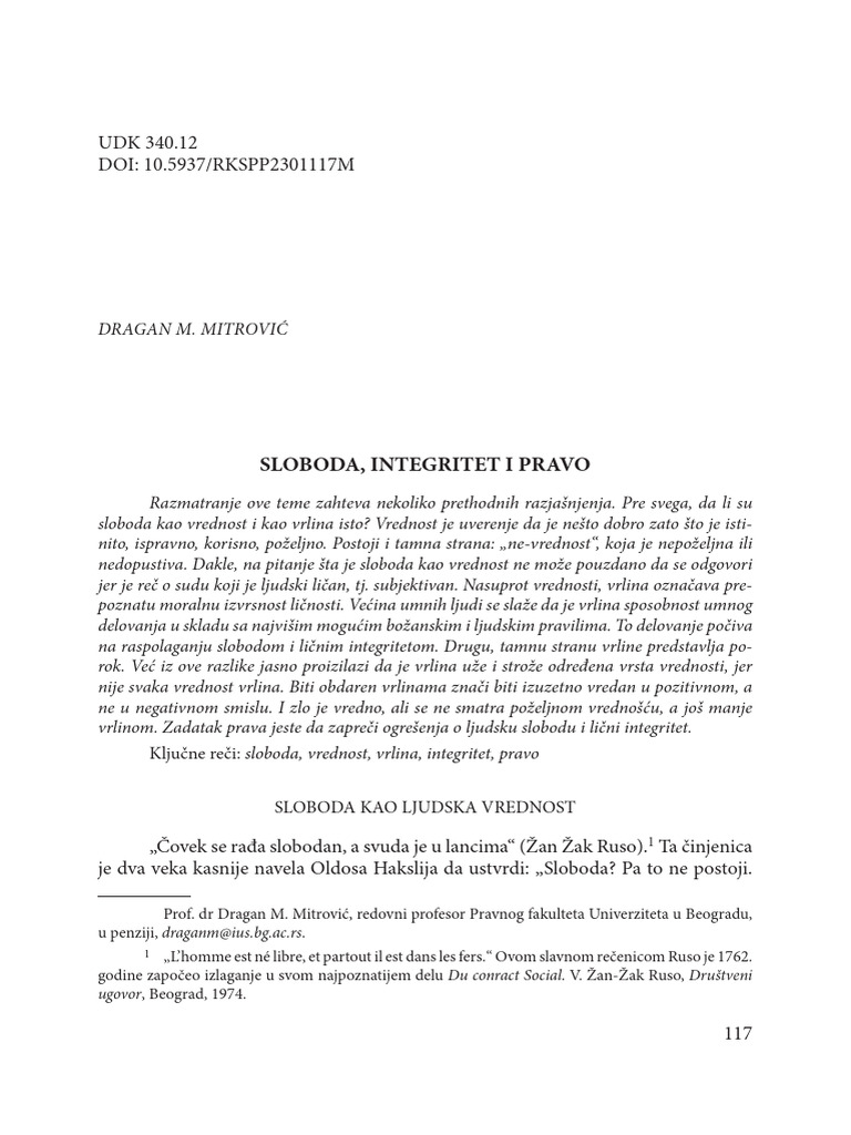 Sloboda, Integritet i Pravo | PDF