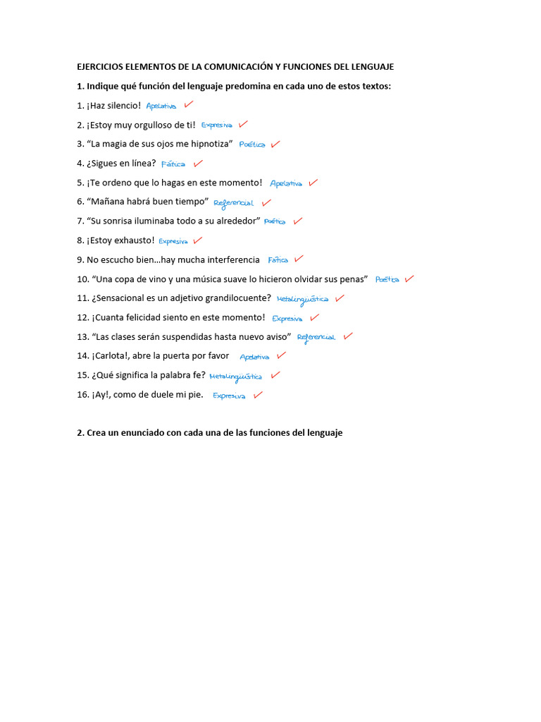 Ejercicios sobre funciones del lenguaje | PDF