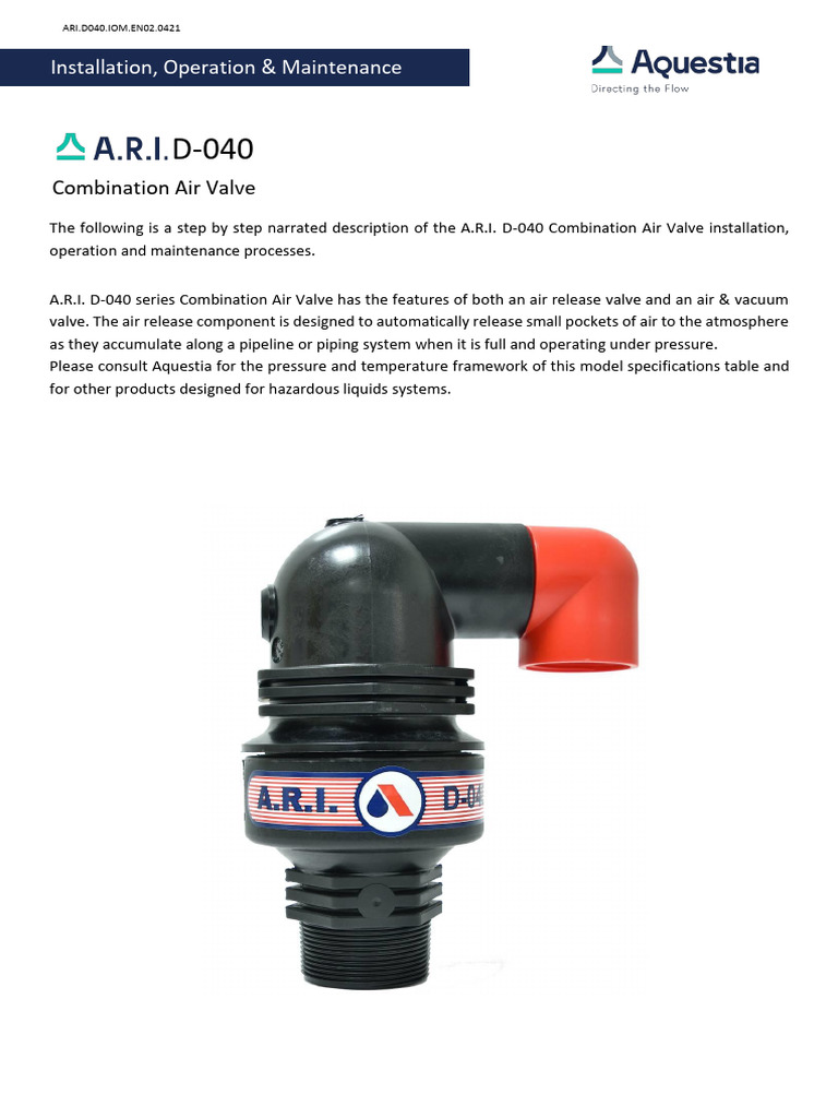 A.R.I. D-040 Air Valve Installation Guide | PDF | Valve | Disclaimer