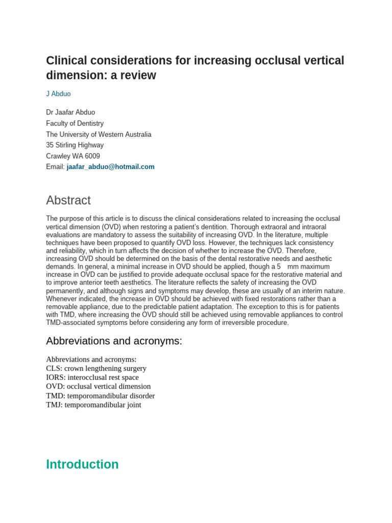 Increasing Occlusal Vertical Dimension: Clinical Insights | PDF