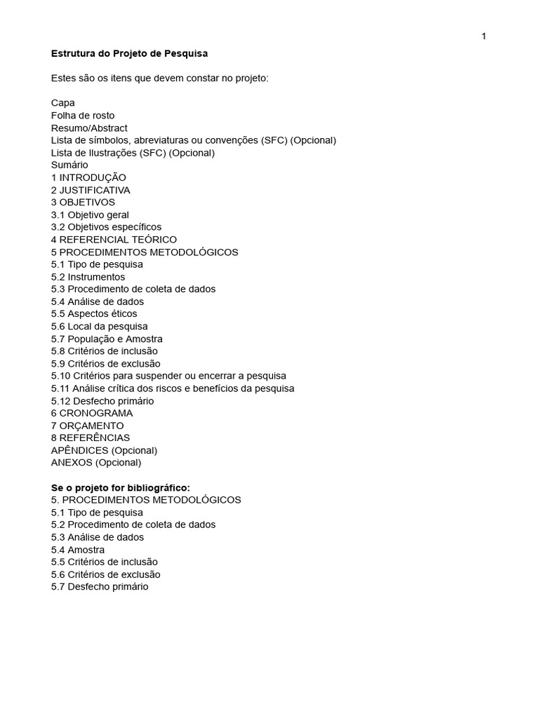 Estrutura do Projeto de Pesquisa | PDF