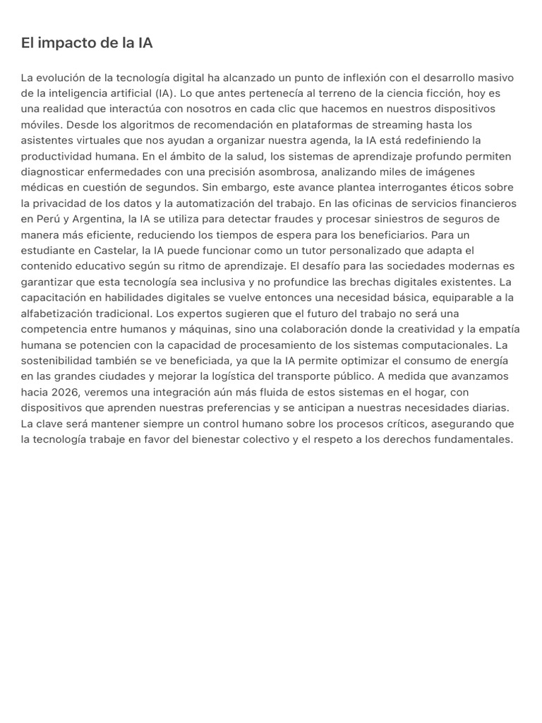 Impacto de la IA en la sociedad actual | PDF