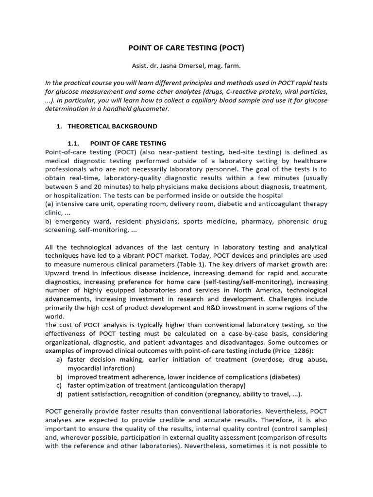 Understanding Point of Care Testing (POCT) | PDF | Medical Specialties ...