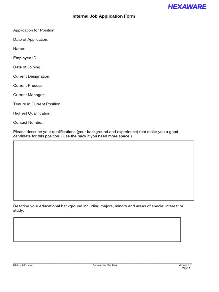 Internal Job Application Form Template | PDF