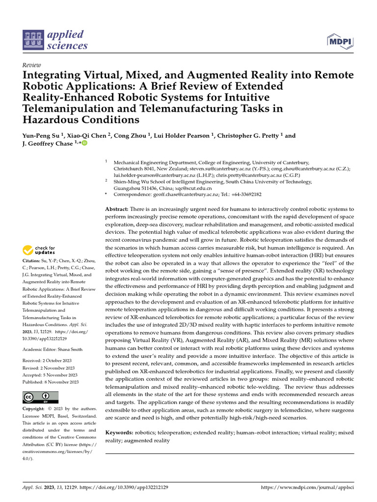 XR-Enhanced Telerobotics Review | PDF | Robotics | Mixed Reality