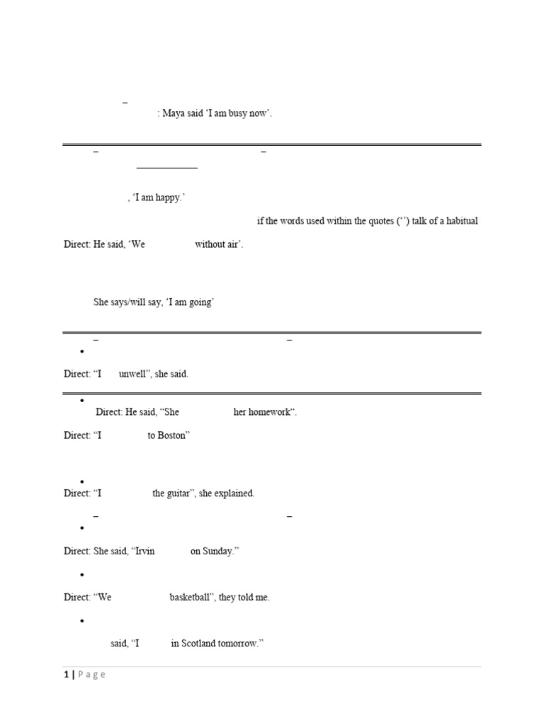 Direct and Indirect Speech Rules | PDF | Grammatical Tense | Sentence ...