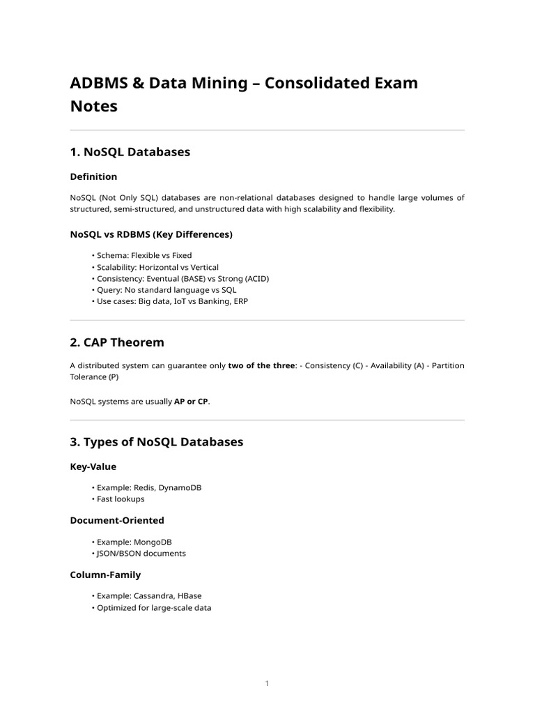 Adbms & Data Mining – Consolidated Exam Notes | PDF | No Sql | Computer ...