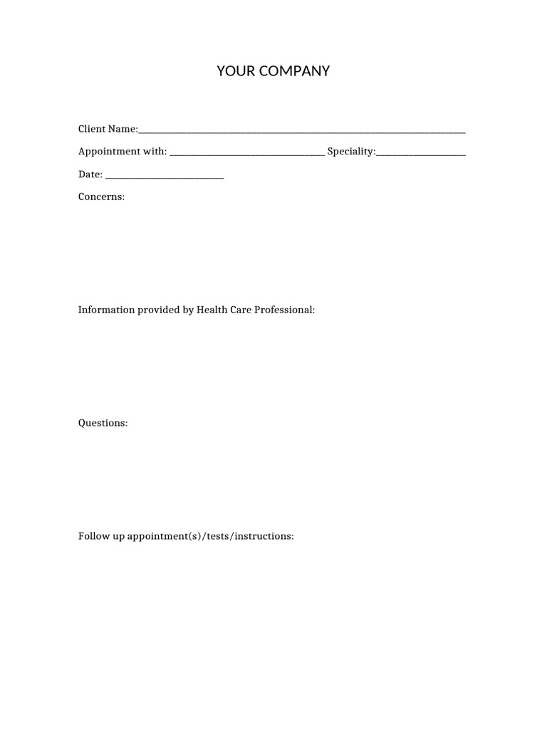 HC 101 - Form For Caregiver To Complete at A Client Appointment | PDF