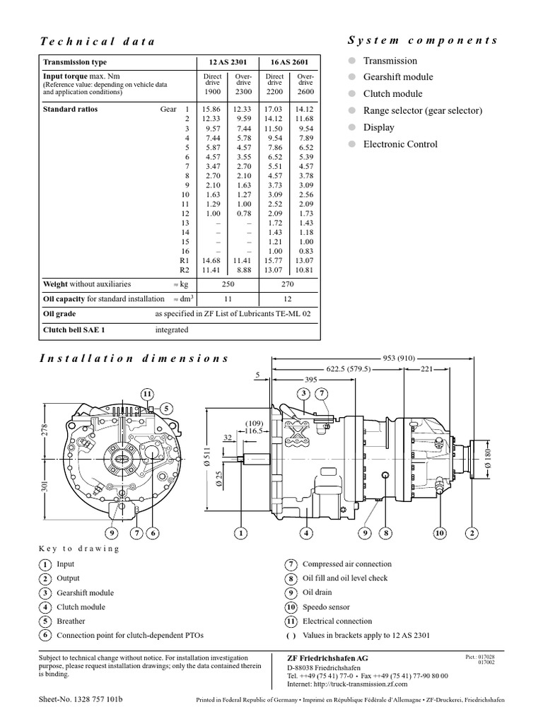 ZF-AS Tronic Transmission Specifications | PDF | Manual