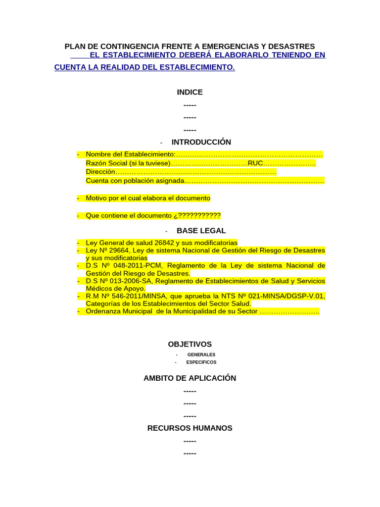 Plan de Contingencia para Emergencias | PDF | Primeros auxilios