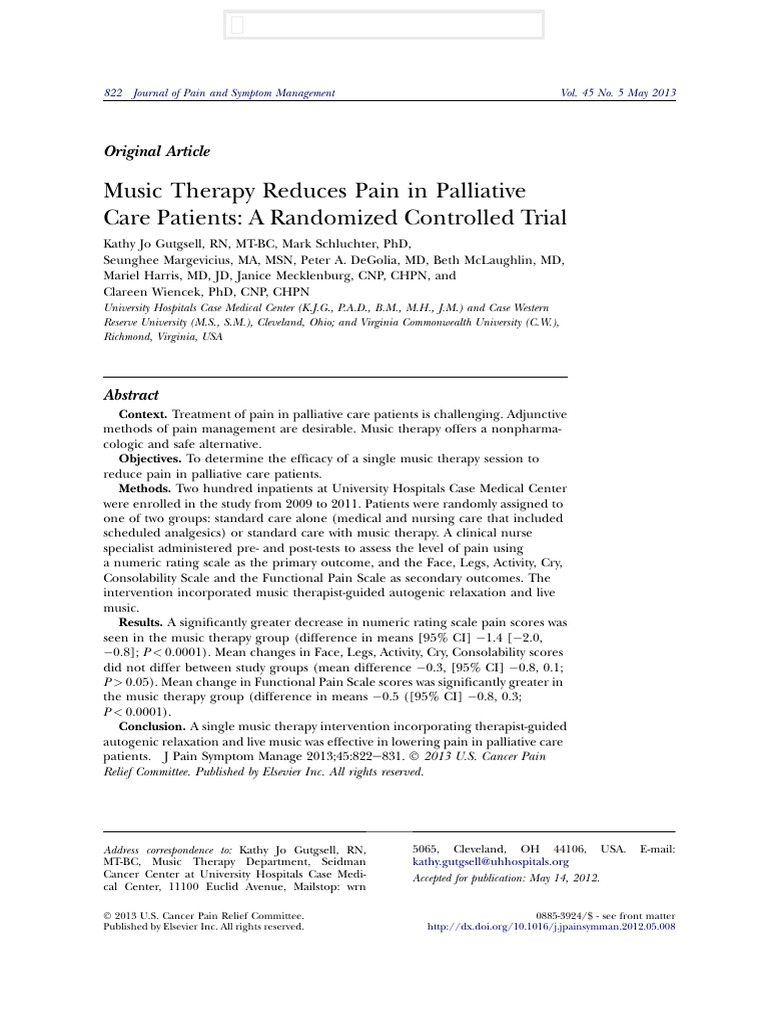 Music Therapy Eases Pain in Palliative Care | PDF | Palliative Care | Pain