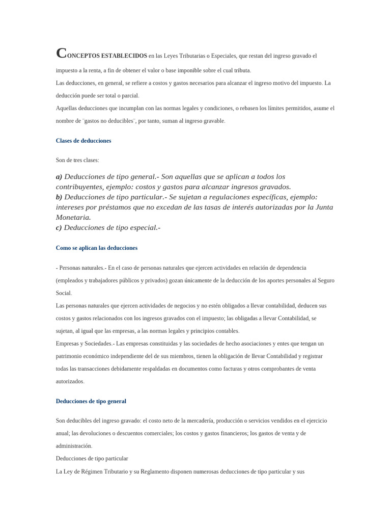 Deducciones del Impuesto a la Renta | PDF | Contabilidad | Impuestos