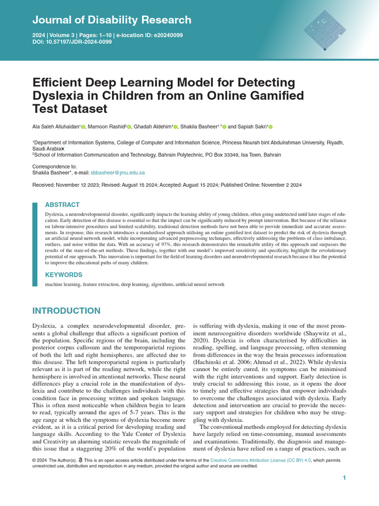 Deep Learning for Dyslexia Detection | PDF | Principal Component ...