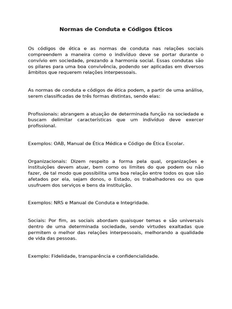 Normas de Conduta e Ética Social | PDF