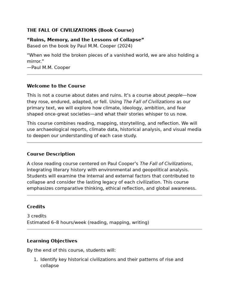 Exploring Civilization Collapse: Course Guide | PDF | Civilization ...