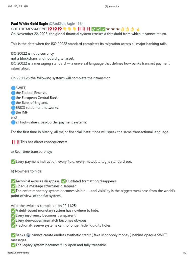 Paul Gold Eagle Twitter Post 11222025 | PDF | Banks | Financial Services