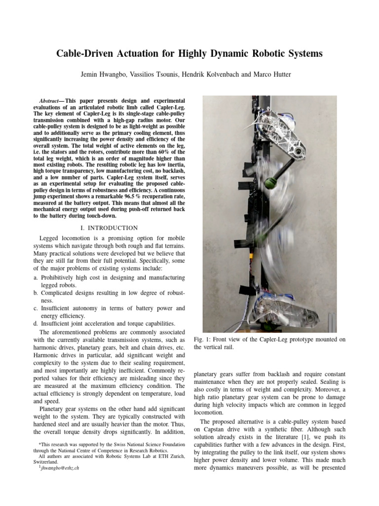 Cable-Pulley Design for Dynamic Robots | PDF | Electric Motor | Gear