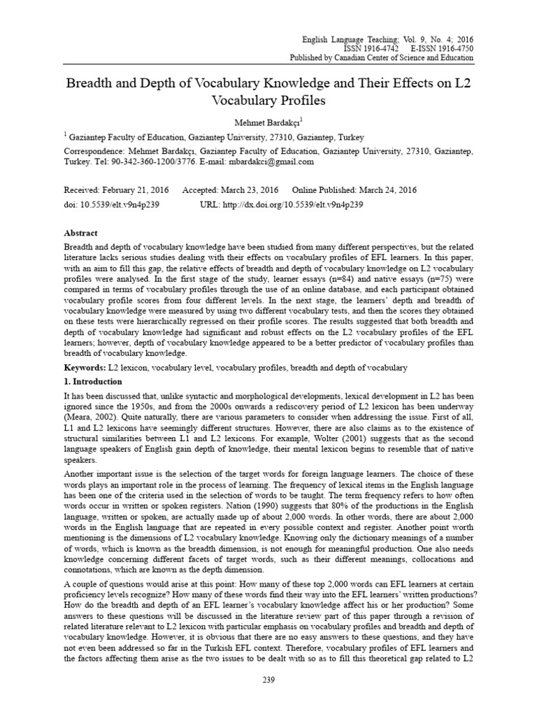 Vocabulary Knowledge in L2 Learners | PDF | Multicollinearity | Vocabulary