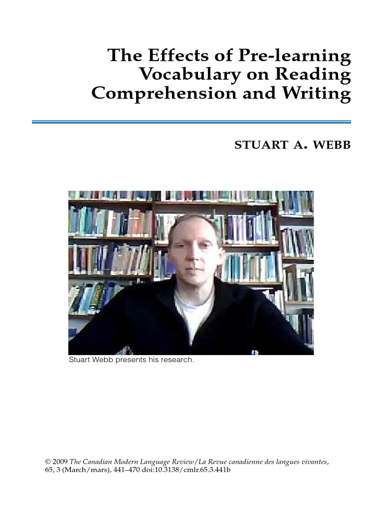 The Effects of Pre-learning Vocabulary on Reading Comprehension and ...