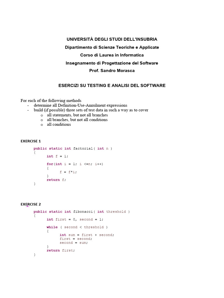 Software Testing Exercises and Solutions | PDF | Computer Data ...
