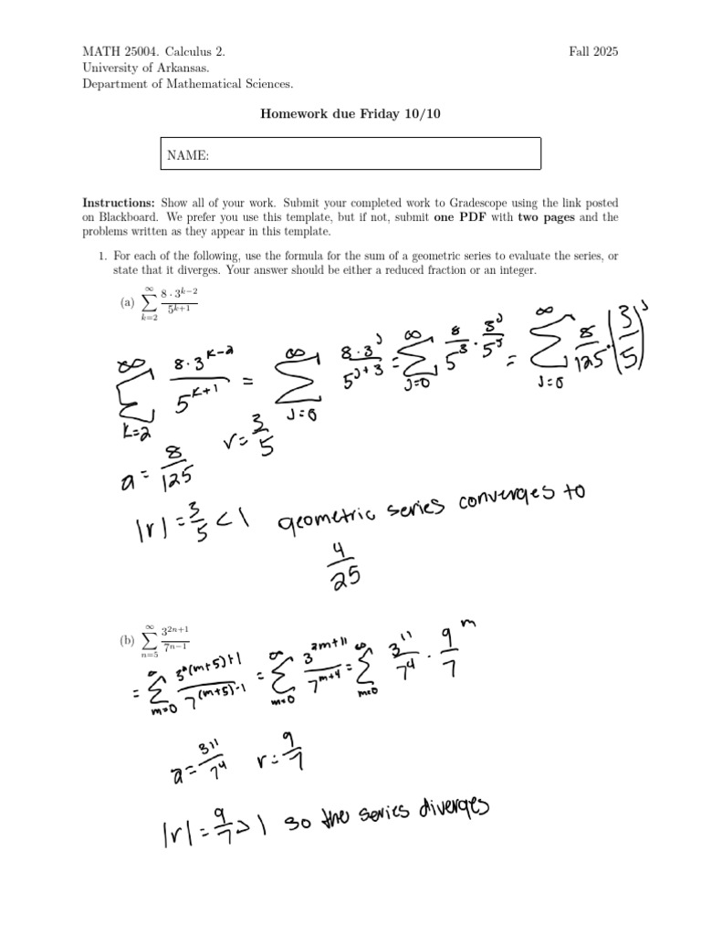 Calculus 2 Homework Assignment Fall 2025 | PDF