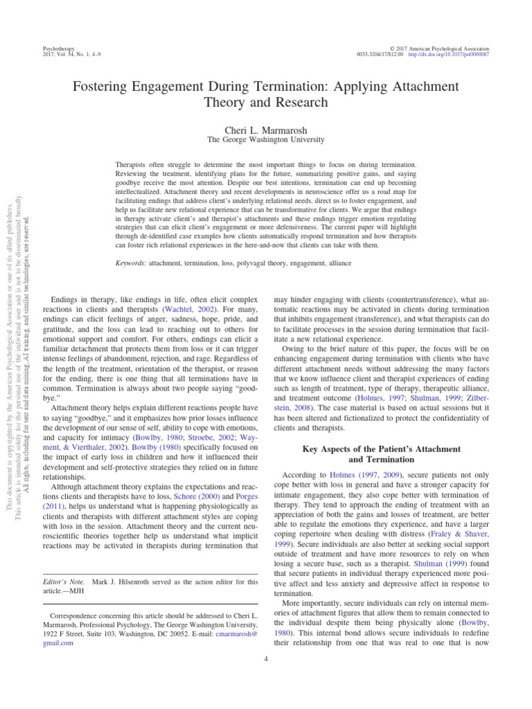 Fostering Engagement During Termination Applying Attachment Theory and ...