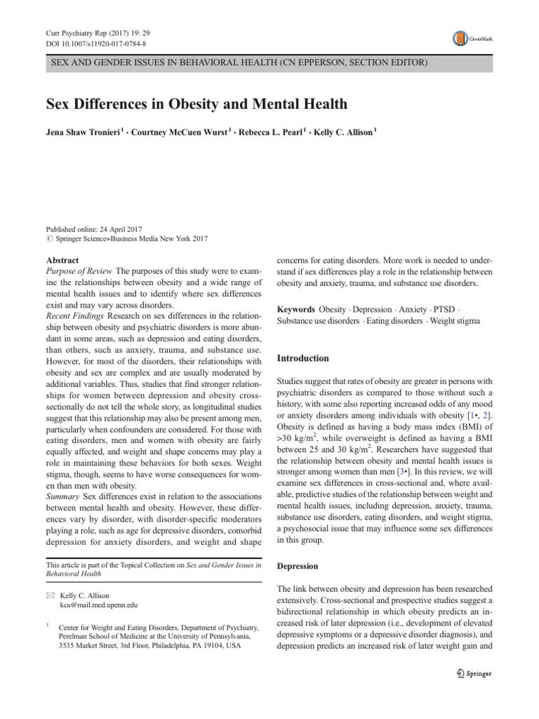 Sex Differences in Obesity & Mental Health | PDF | Obesity | Eating ...