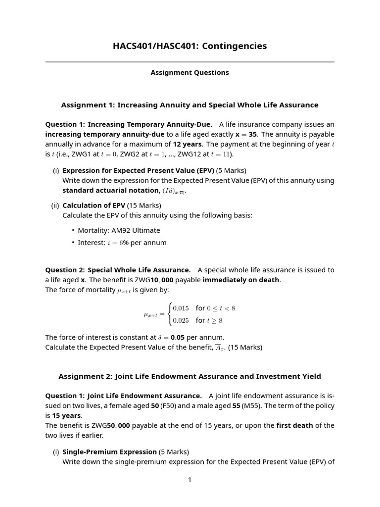 Contingencies in Life Insurance Calculations | PDF | Financial Services ...