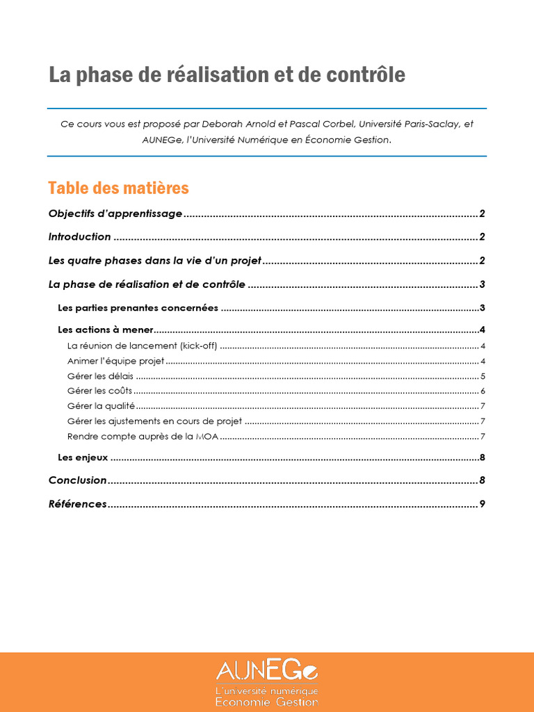 Phase de Réalisation et Contrôle Projet | PDF | Gestion de projet ...