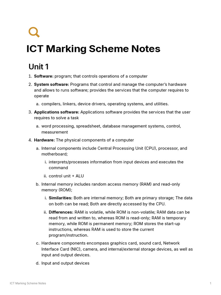 ICT Marking Scheme: Software & Hardware Overview | PDF | Computer Data ...