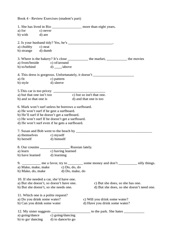 English Grammar Review Exercises | PDF