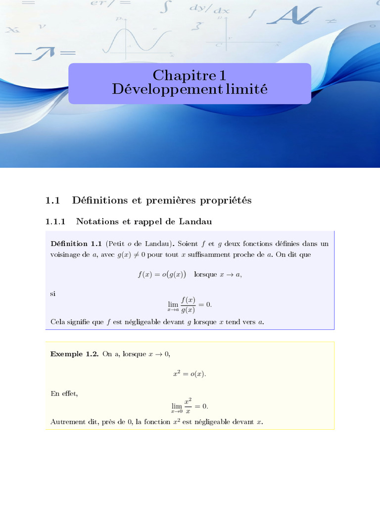 Développement Limité : Définitions et Propriétés | PDF | Analyse ...