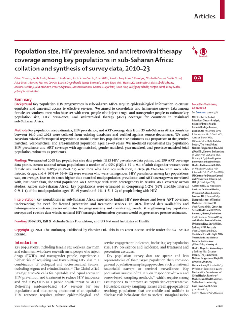 HIV Prevalence in Key Populations Africa | PDF | Hiv/Aids | Men Who ...