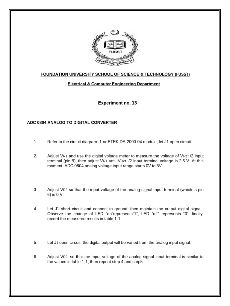 ADC 0804 Experiment Guide | PDF