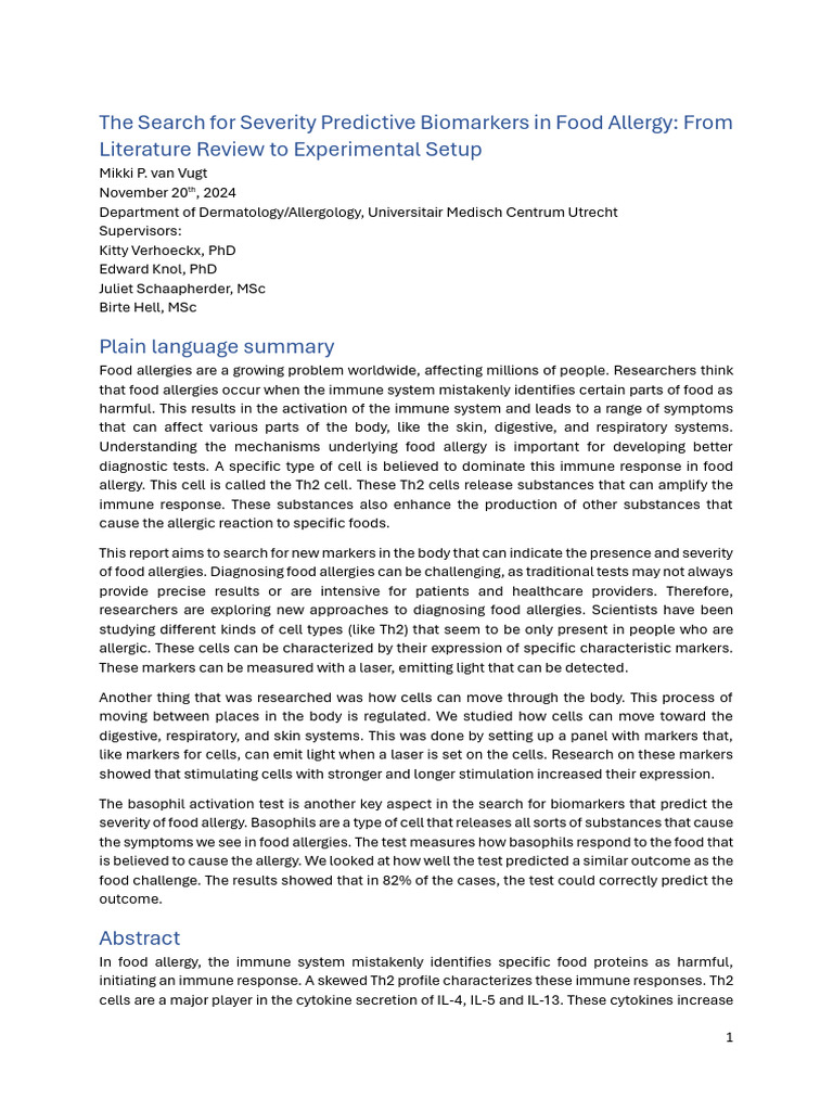 Biomarkers for Food Allergy Severity | PDF | Allergy | T Cell