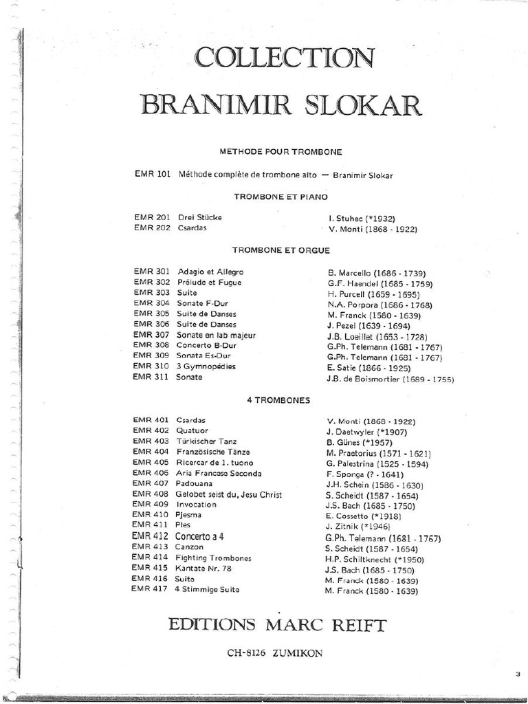 Methode Complete de Trombone Alto Slokar - 094335 | PDF