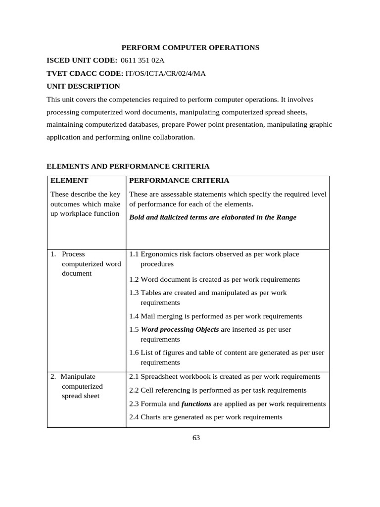 Computer Operations Skills Training Guide | PDF | Spreadsheet | Computing
