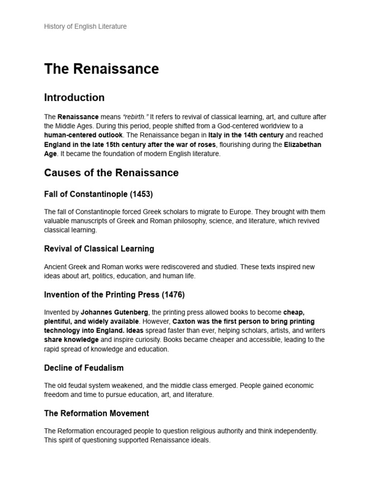 English Literature During the Renaissance | PDF | William Shakespeare ...