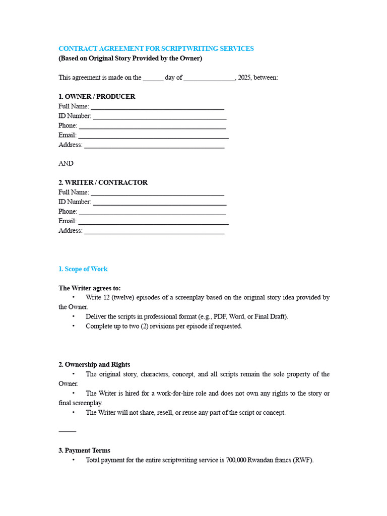 Scriptwriter Contract 1 2 | PDF | Screenwriting | Screenplay