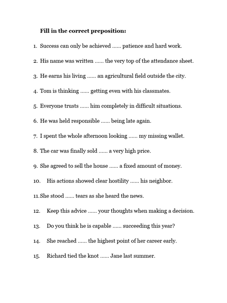 Questions On Prepositions. | PDF