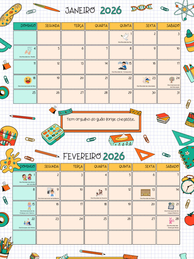 Datas Comemorativas de Janeiro e Fevereiro 2026 | PDF