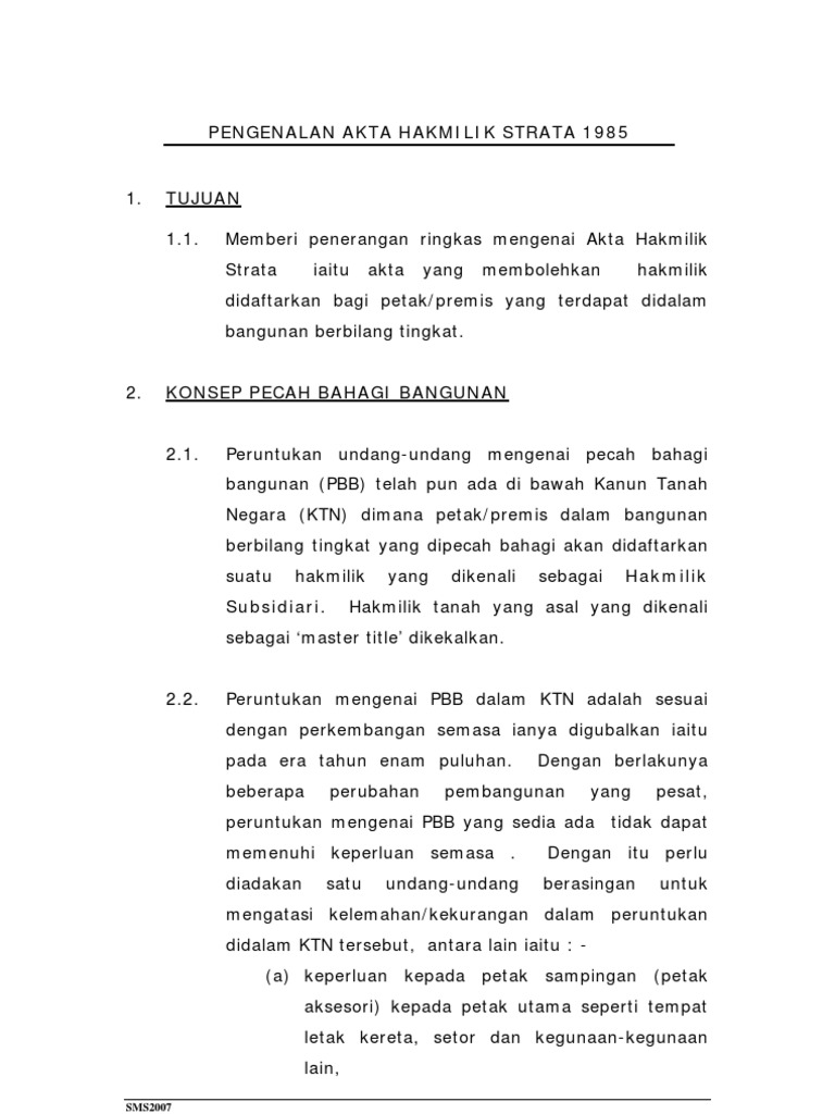 Pengenalan Akta Hakmilik Strata 1985 | PDF