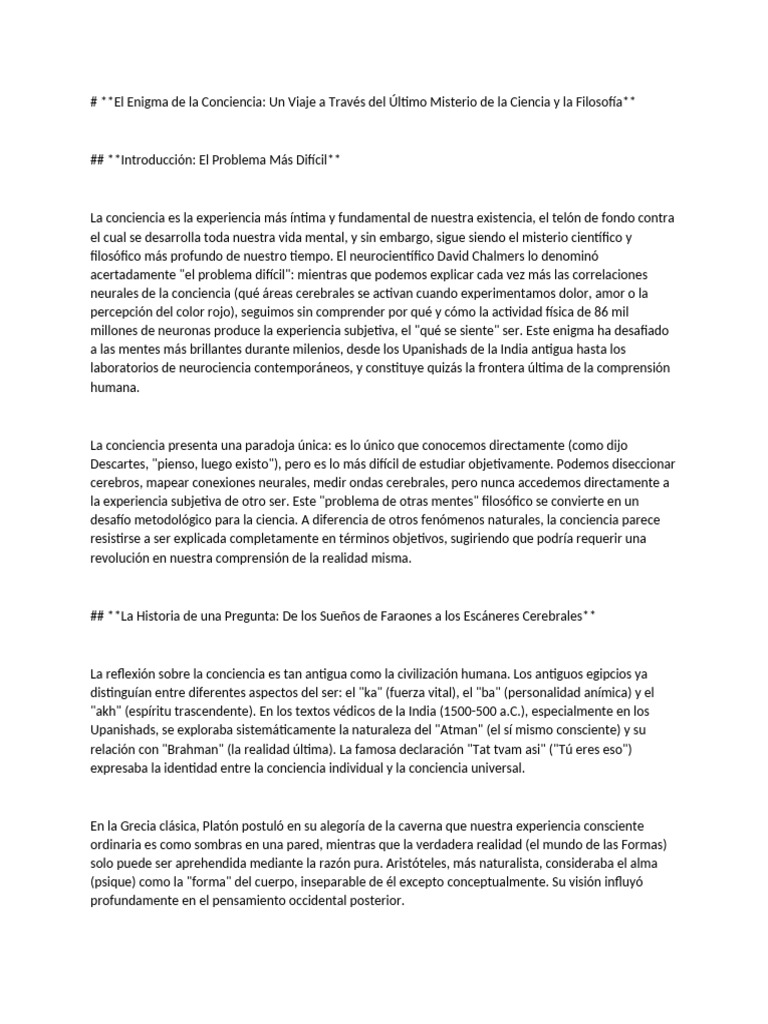 El Enigma de La Conciencia | PDF | Conciencia | Mente