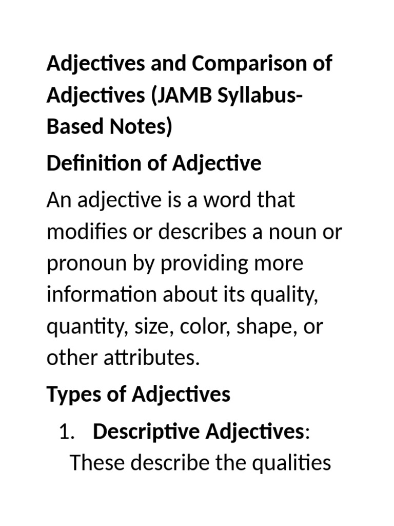 Adjectives and Their Comparisons Guide | PDF | Adjective | Noun