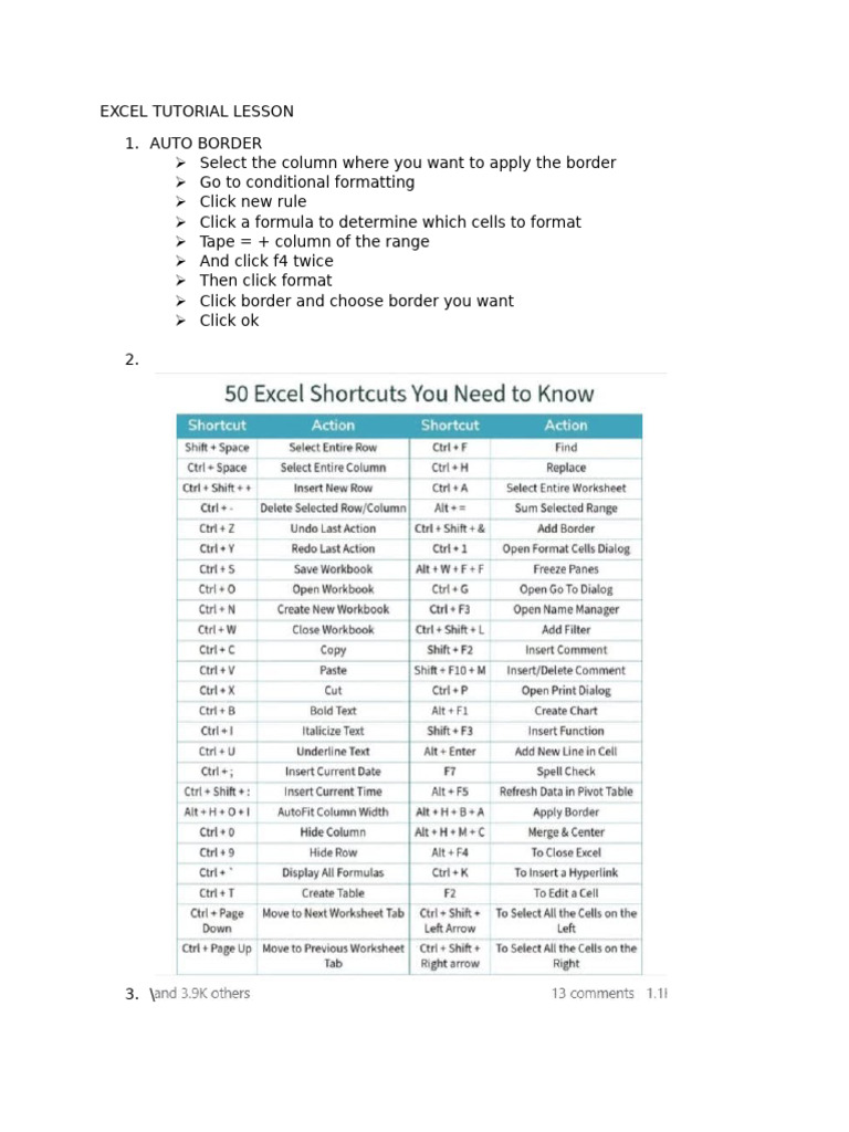 Excell Lesson Tutorial | PDF