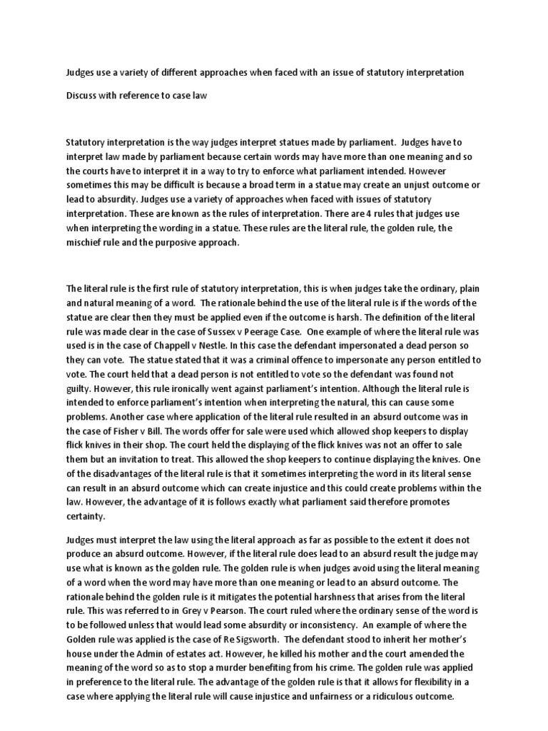 Statutory Interpretation Plain Meaning Rule Statutory