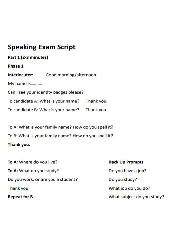 Speaking Exam A | PDF
